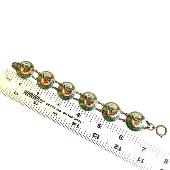 Vintage Cloisonné Enamel Link Bracelet - Picture 9 of 9